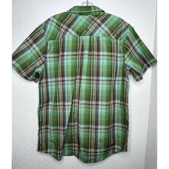Prana Shirt Mens Large Green Tartan Plaid Western Button Up Cargo Casual READ - Picture 3 of 15